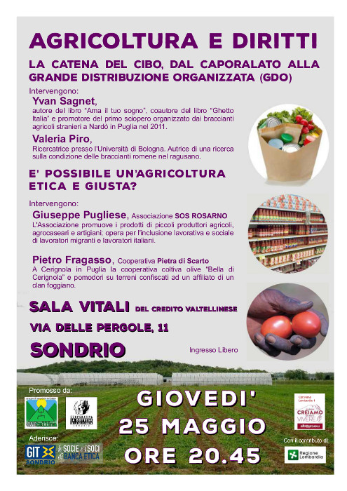 AGRICOLTURA E DIRITTI. Incontro a Sondrio giovedì 25 maggio